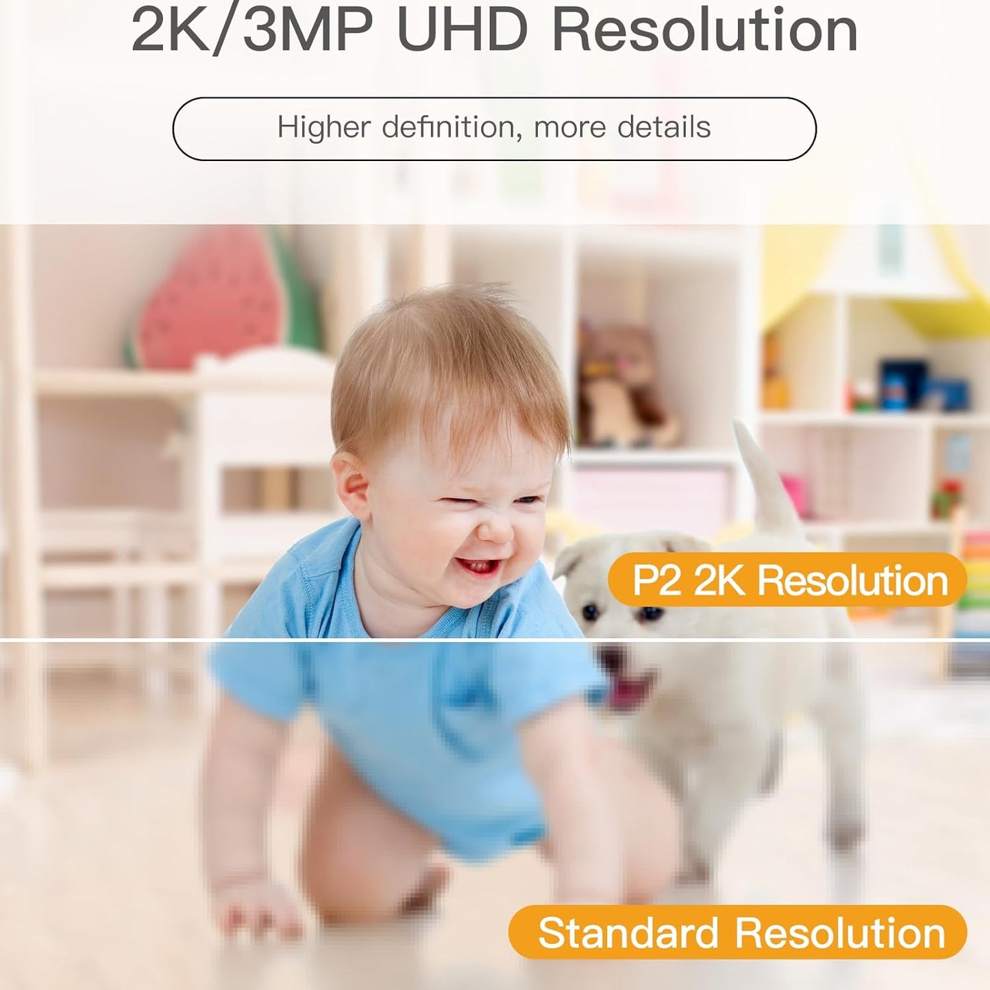 (New Open Box) 360° View 2K Pet Camera with Phone App, Indoor Security Camera, P2T Baby Monitor
