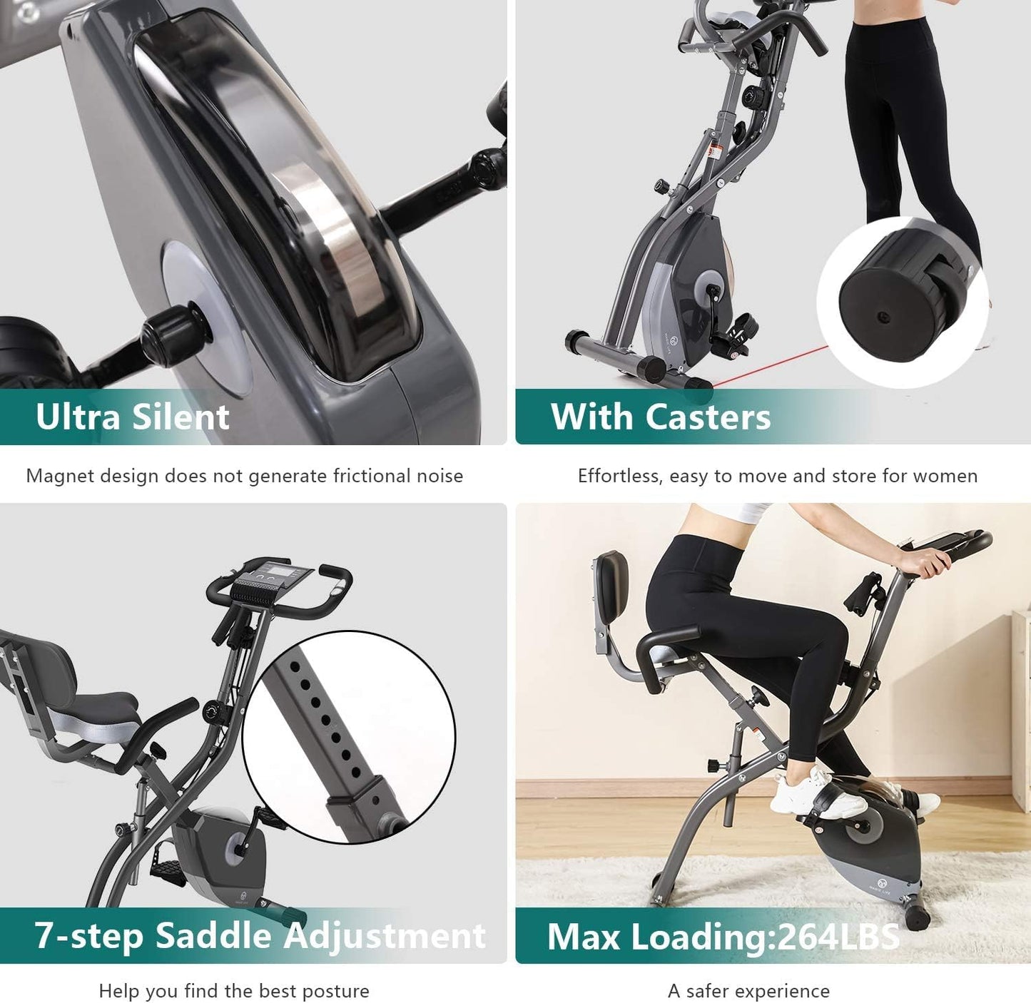 (Excellent) Exercise Bike 10 Levels of Adjustable Magnetic Resistance, Foldable and Quiet
