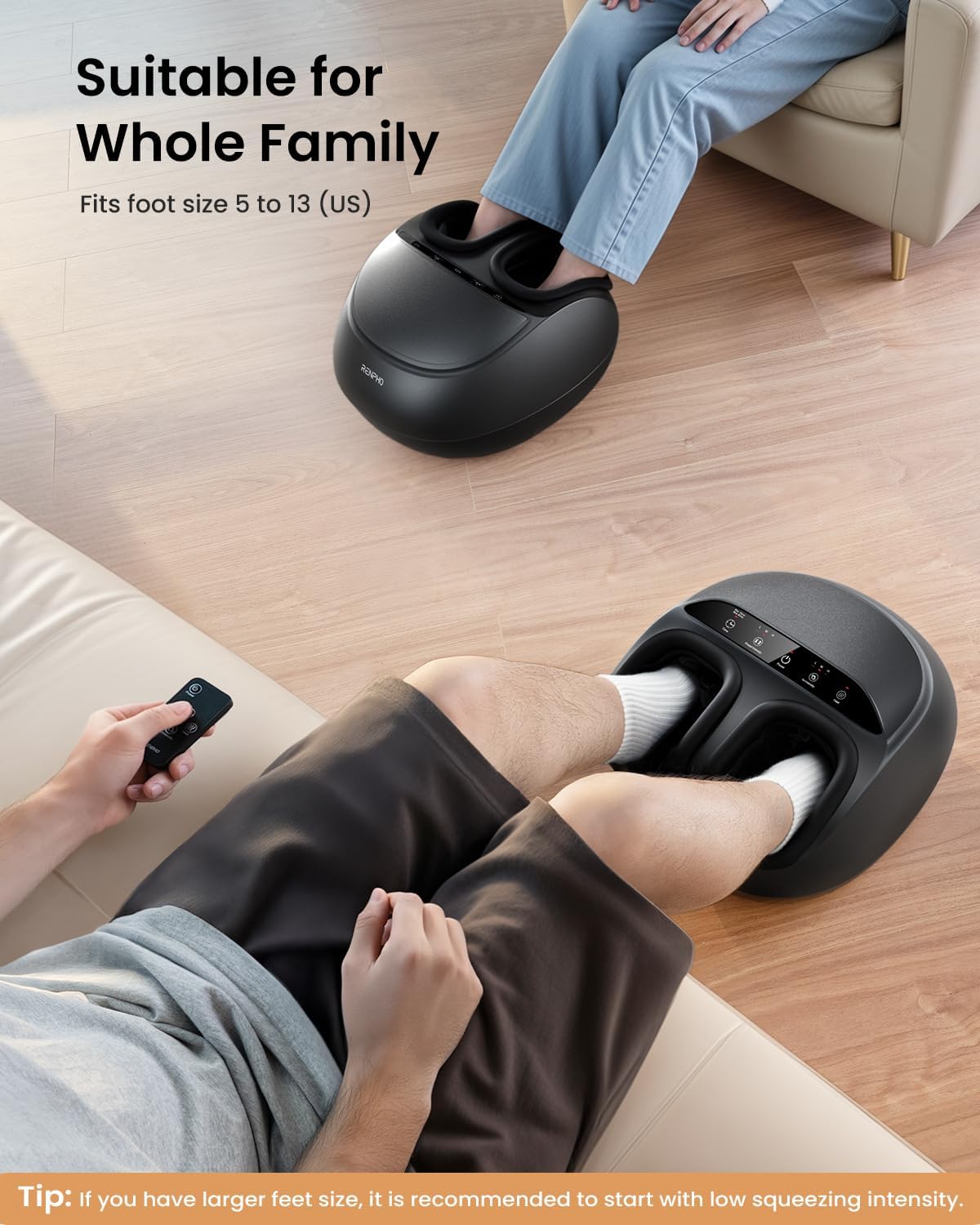 (New Open Box) RENPHO Foot Massager for Circulation, Shiatsu Foot Massager with Heat, Deep Kneading Foot Massage for Planter Fasciitis, Neuropathy and Pain Relief, Christmas Gifts for Women Men, Fits Feet up to Men Size 13, Black-Remote