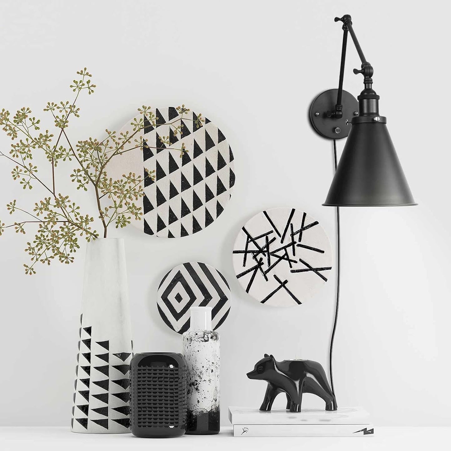 Industrial Wall Lamp Light Black Paint Finish Plug in Adjustable Arms with On/Off Switch for Bedroom Wall Sconce Fixture Metal Plug-in Wall Lamp (2-Lights)
