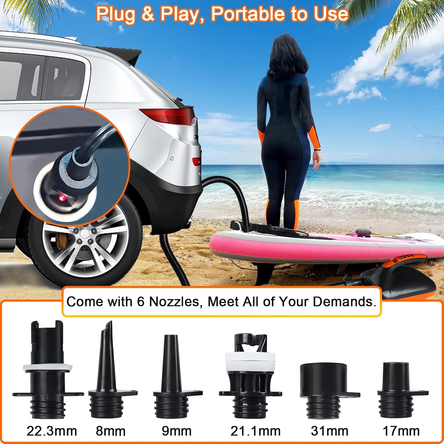 (open box) SUP Pump, Chefic 110W/ 12V SUP Electric Air Pump 20 PSI High Pressure, 2-in-1 Inflate & Deflator