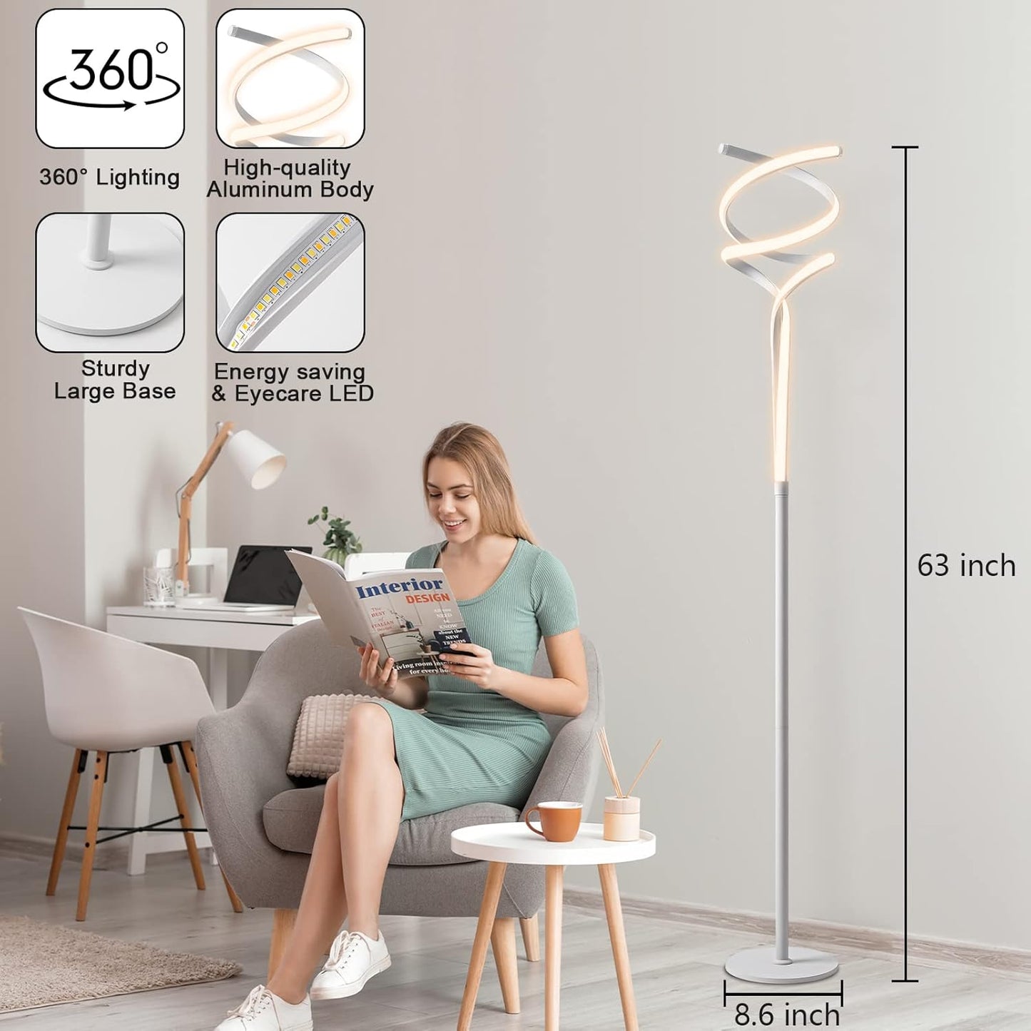 (New Open Box) ZxWLife Floor Lamp, LED Modern Floor Lamps for Living Room, 40W-2500LM Lamp for Living Room