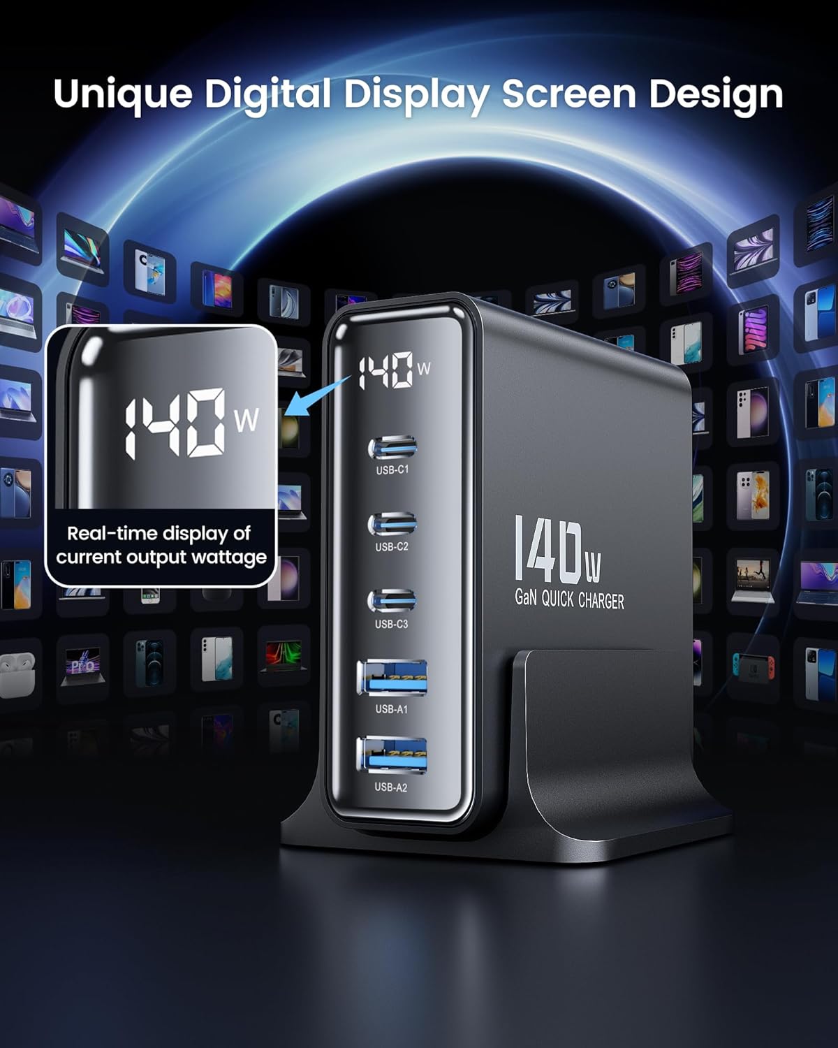 (New Open Box) toocki 140W USB C Charger Block 5 Port GaN USB C Charging Station