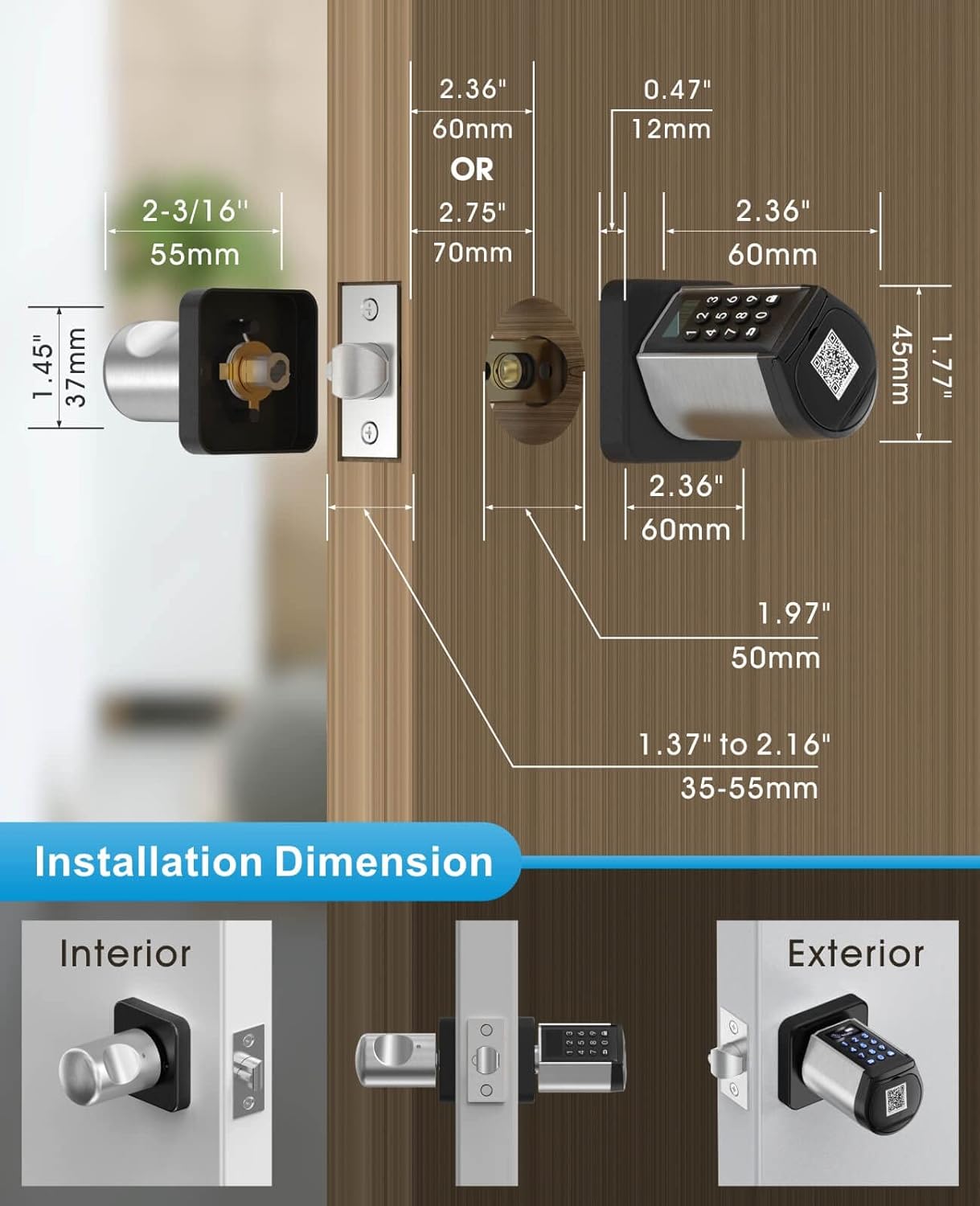 Welock WiFi Smart Lock with Keypad PCB32  Safer Keyless Entry Smart Door Lock, Smart Bluetooth Door Knob with Keypad APP Control IC Card Mechanical Key Easy to Install for Apartments Homes Bedroom Garage and Offices (Black)