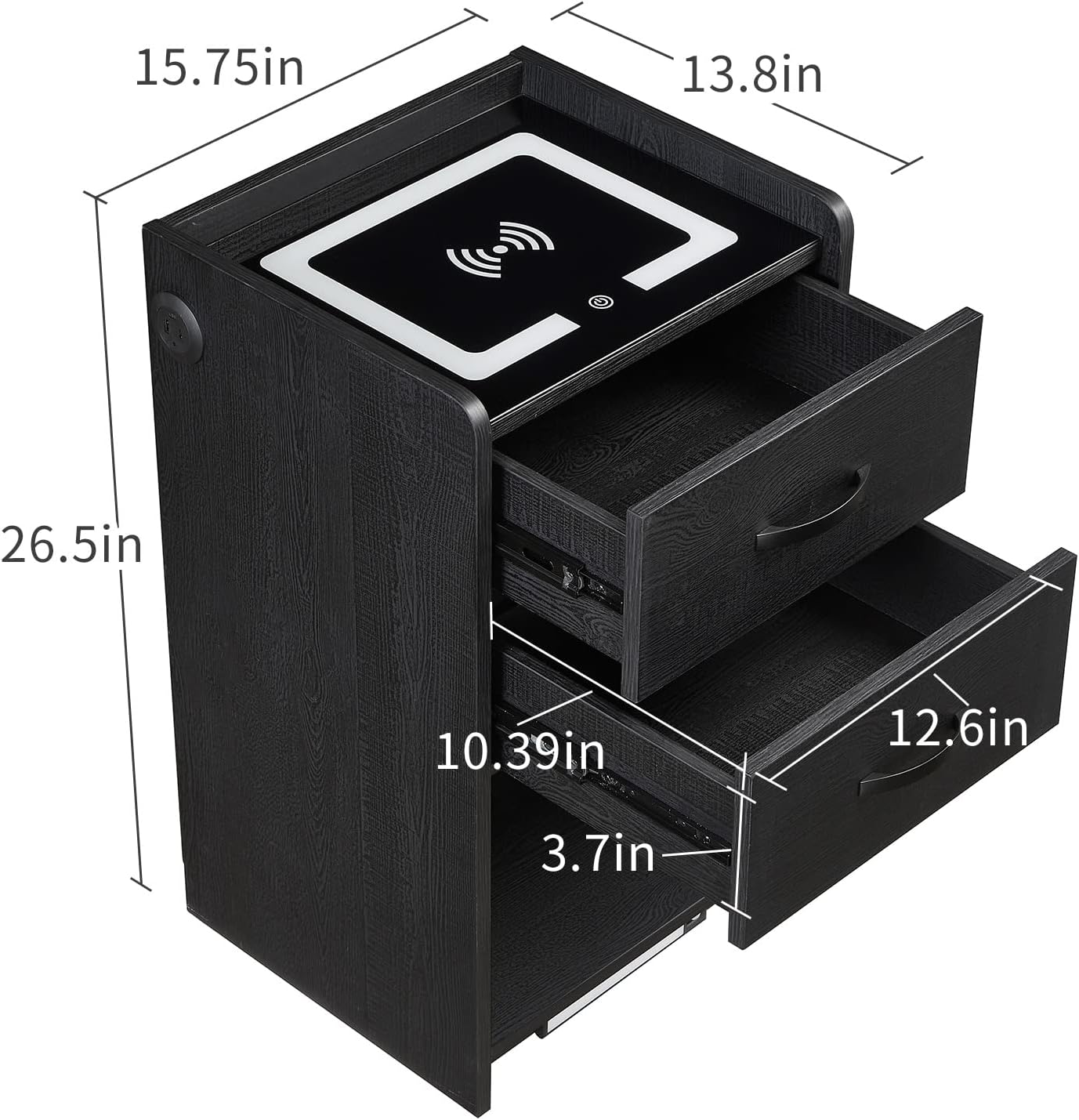 (Brand New) OLD CAPTAIN Nightstand with Wireless Charging Station,Modern Side Table with Drawers and Open Storage Shelf for Bedrooms