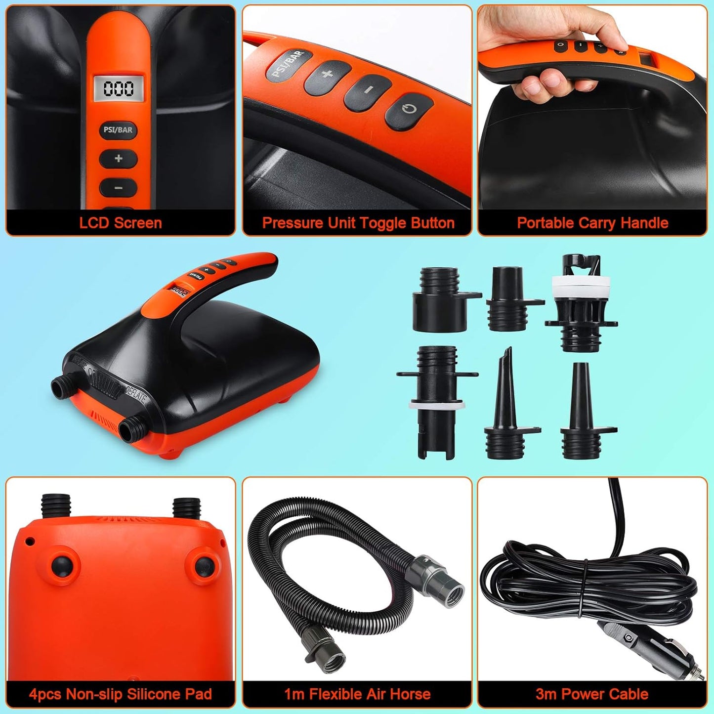 (open box) SUP Pump, Chefic 110W/ 12V SUP Electric Air Pump 20 PSI High Pressure, 2-in-1 Inflate & Deflator