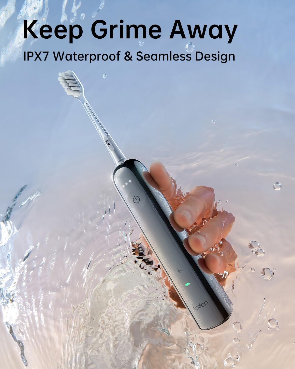 (New Open Box) Laifen Wave Electric Toothbrush, with 3 brush heads (Stainless Steel)