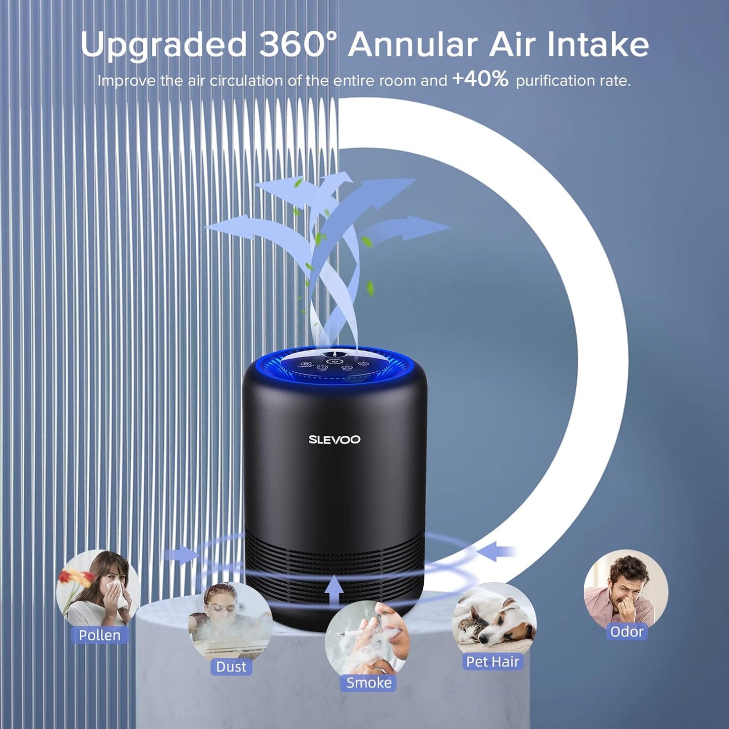 (Open box) Sleevo Air Purifiers for Bedroom Pets Smokers in Home, H13 True HEPA Filter Air Cleaner with Fragrance Sponge, Night Light, Timer, Effectively Clean 99.97% Smoke, Dust, Pollen, Pet Dander, Odors, BS-01 Black