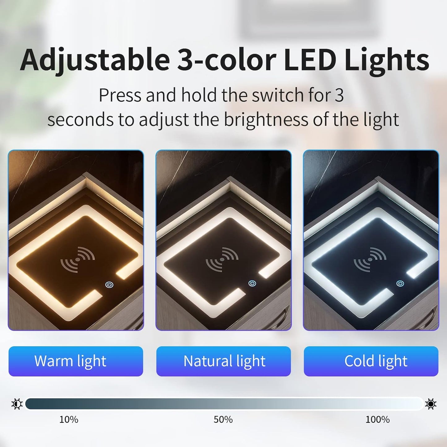 (Brand New) OLD CAPTAIN Nightstand with Wireless Charging Station,Modern Side Table with Drawers and Open Storage Shelf for Bedrooms