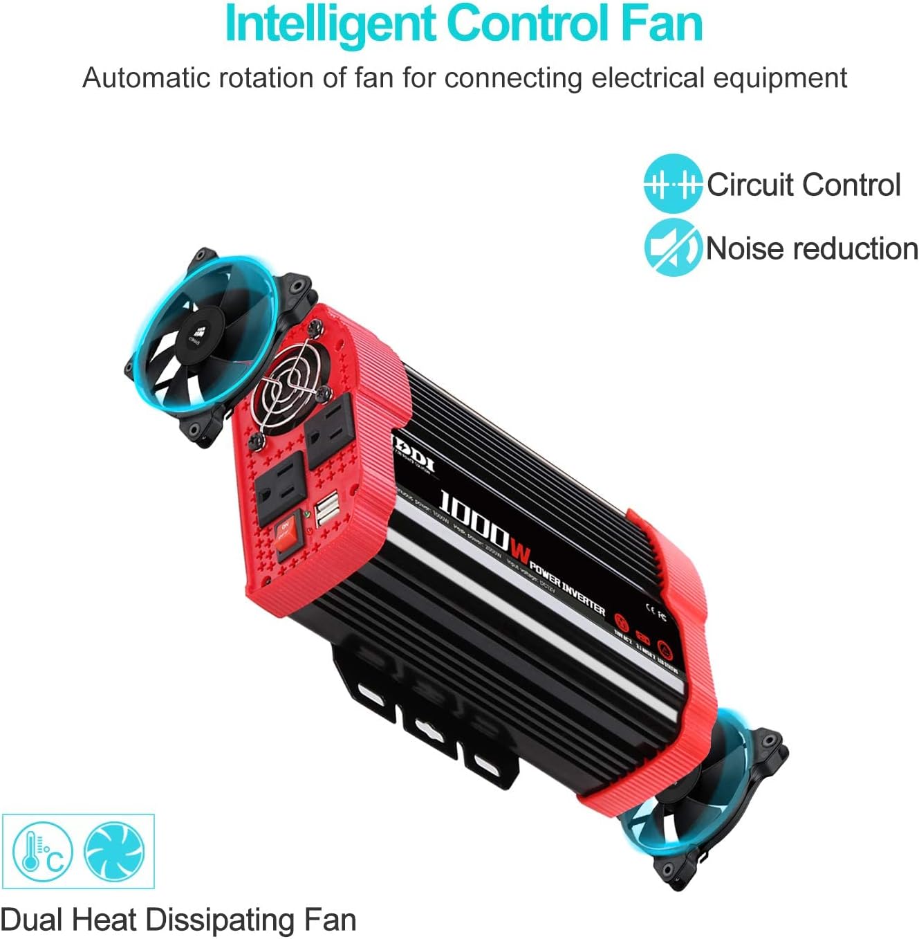 Refurbished (Good) 500W/1000W Power Inverter 12V DC to 110V AC Converter with Dual AC Outlets, 2.1A USB Charging