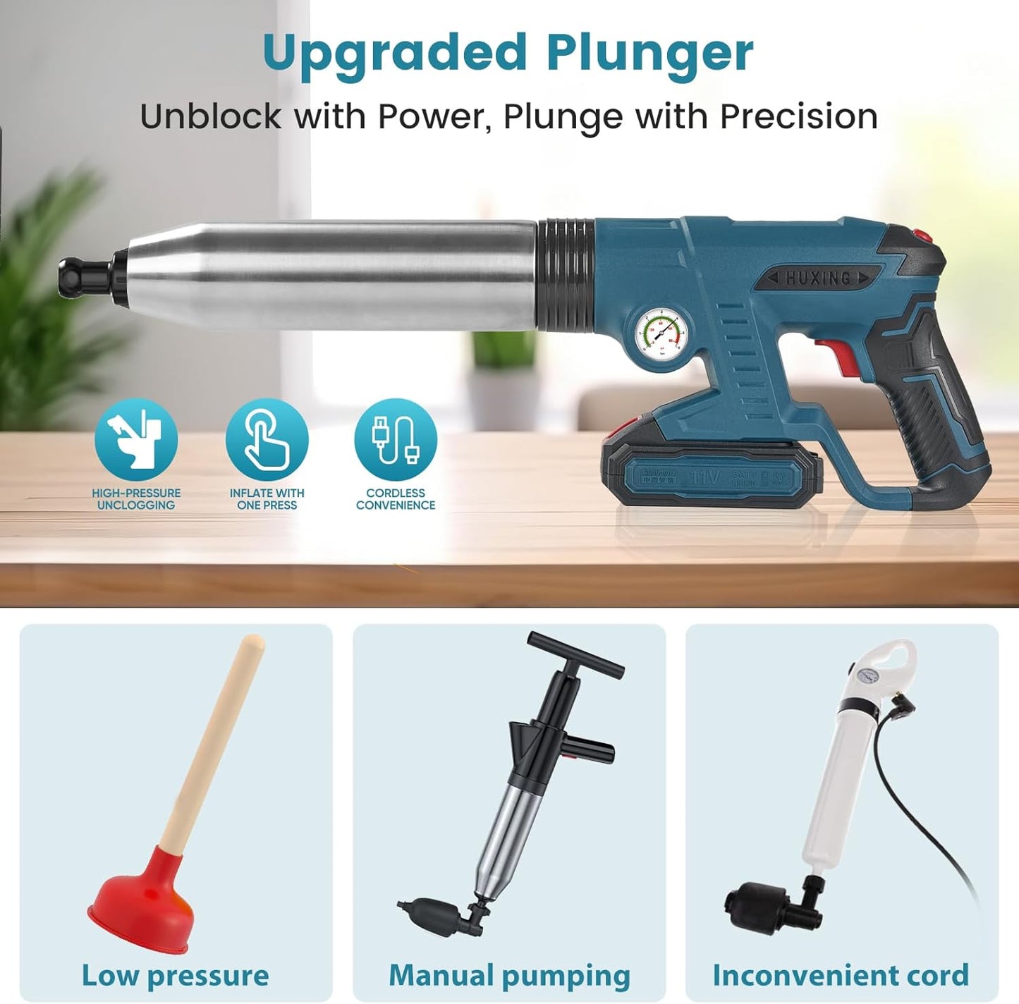(New Open Box) Aiment Electric Toilet Plunger Clog Remover: 2 Batteries Air Plunger