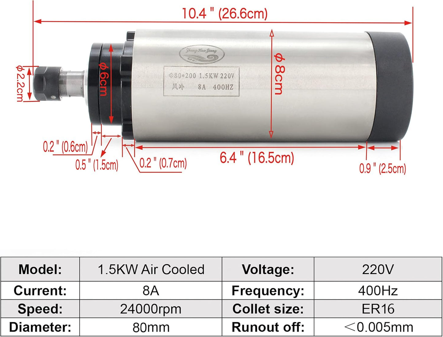 (Excellent) RATTMMOTOR 1.5KW Air Cooled Spindle Motor ER16 CNC Kit + 1500W 1.5kw Inverter Variable Frequency Drive 220V + 80mm Clamp Mount Bracket for CNC Router Engraving Milling Machine