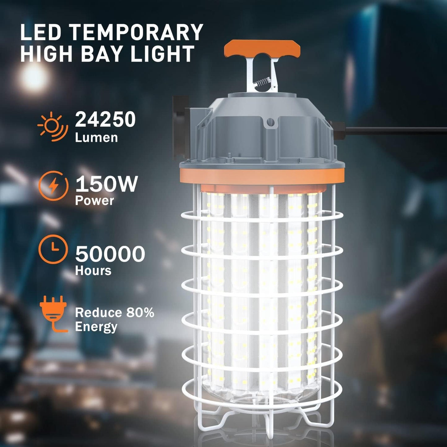 (New Open Box) LED Temporary Work Light 150W Daylight White 5000k 22250 Lumens Led High Bay Construction Light