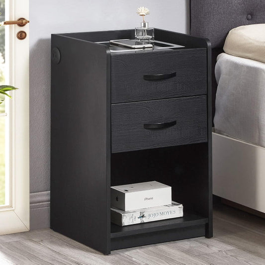 (Brand New) OLD CAPTAIN Nightstand with Wireless Charging Station,Modern Side Table with Drawers and Open Storage Shelf for Bedrooms