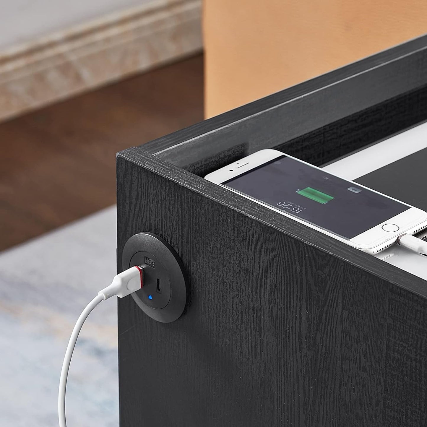 (Brand New) OLD CAPTAIN Nightstand with Wireless Charging Station,Modern Side Table with Drawers and Open Storage Shelf for Bedrooms