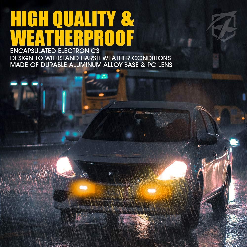 Xprite Amber 12 LED Surface Mount Strobe Lights Kit, Grill Grille Side Marker Light Flashing Emergency Warning Light Assemblies w/Control Box for Trucks Vehicles ATV RV Cars Van 8PCS