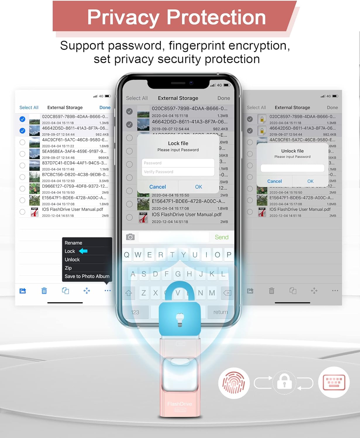 USB Flash Drive 128GB, Photo Stick Memory External Data Storage Thumb Drive Compatible with Phone, Pad, Android, PC and More Devices (Pink)