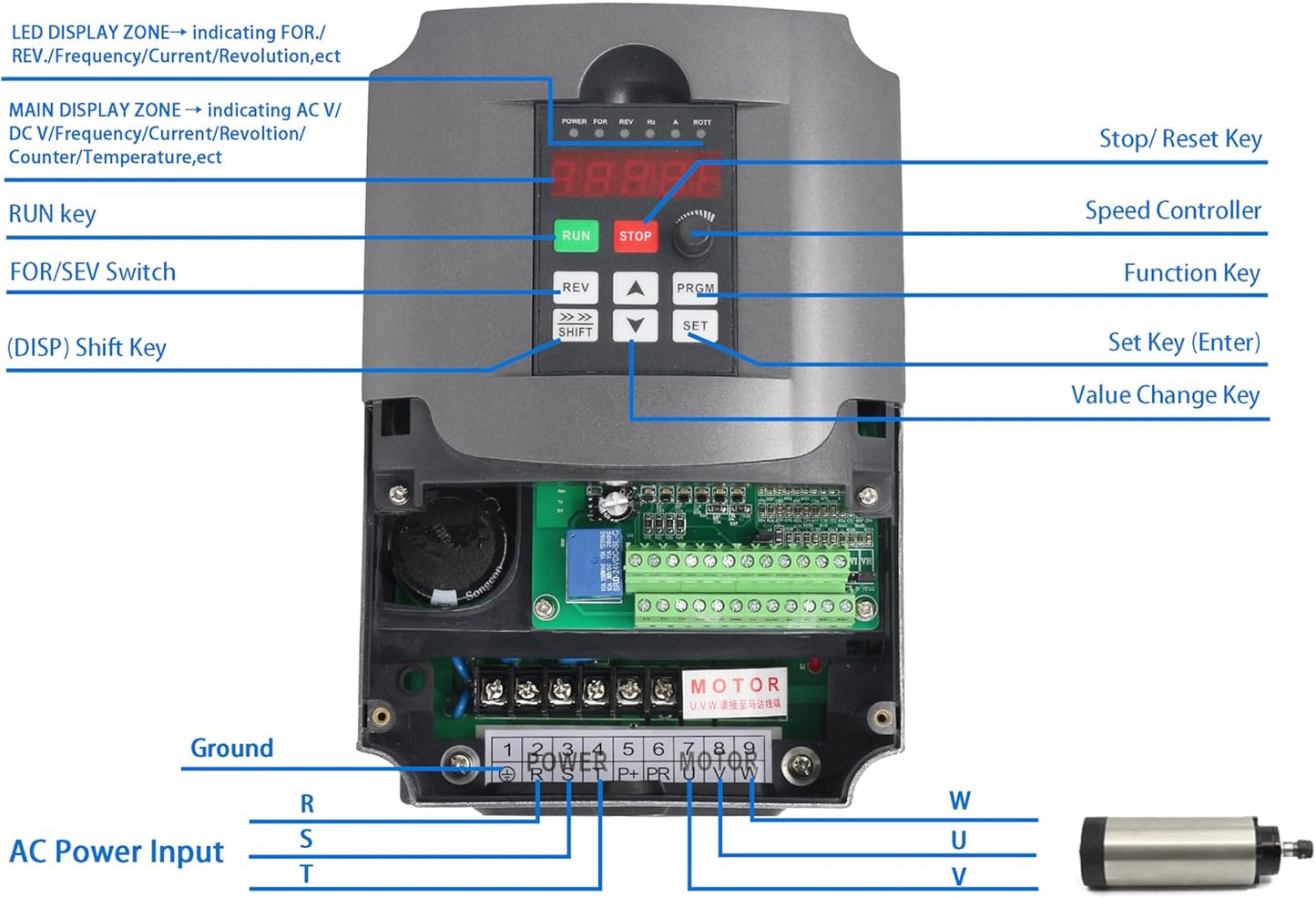 (Excellent) RATTMMOTOR 1.5KW Air Cooled Spindle Motor ER16 CNC Kit + 1500W 1.5kw Inverter Variable Frequency Drive 220V + 80mm Clamp Mount Bracket for CNC Router Engraving Milling Machine