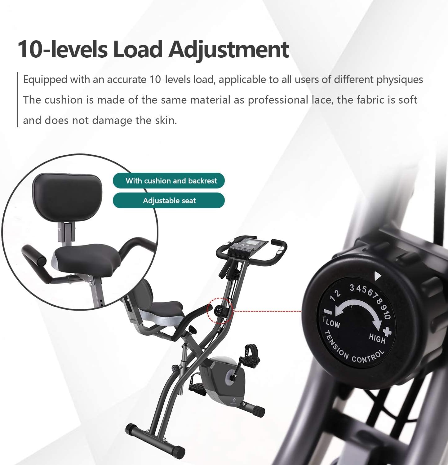(Excellent) Exercise Bike 10 Levels of Adjustable Magnetic Resistance, Foldable and Quiet