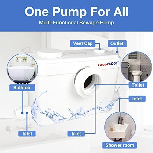 (Excellent) FAVORCOOL 600W Toilet Upflush Pump,Macerator Sewage Pump for Basement Bathroom