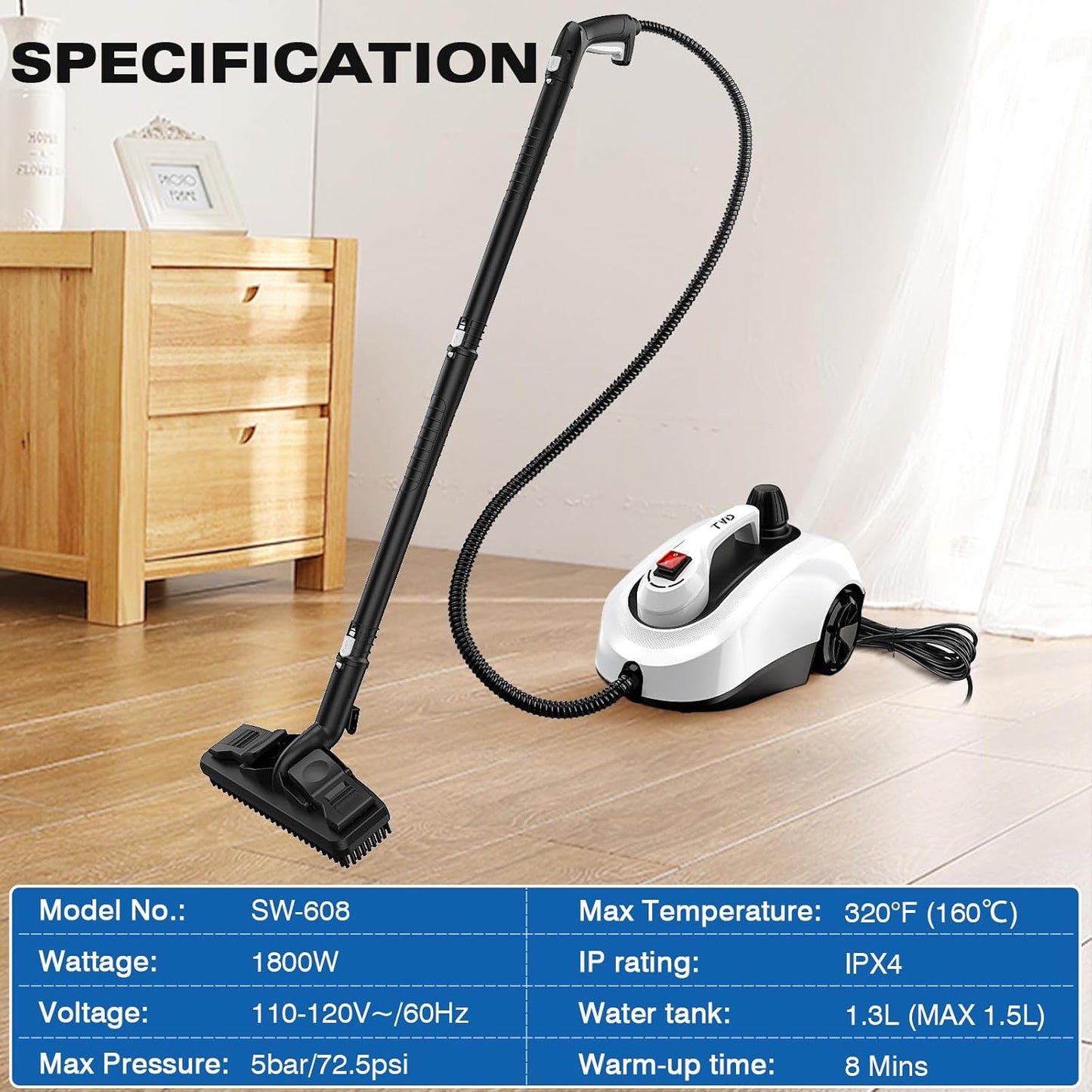 (Brand New) TVD Steam Cleaner, Heavy Duty Canister Steamer with 26 Accessories, Steam Mop (White)