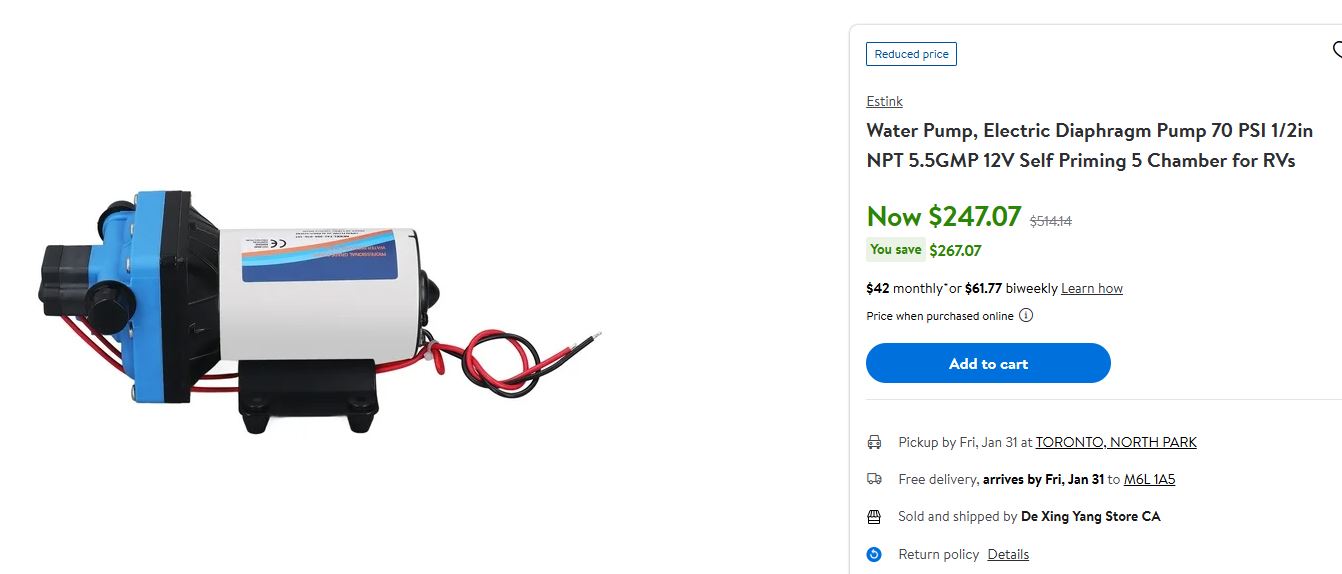 (used excellent) Water Pressure Pump, Electric Diaphragm Pump 70 PSI 1/2in NPT 5.5GMP 12V Self Priming 5 Chamber for RVs