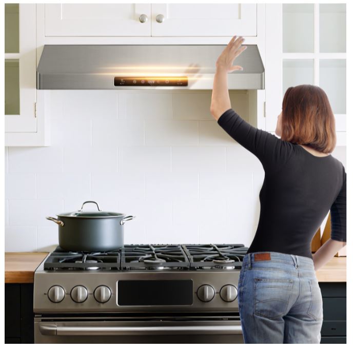 (New Open Box) AMZCHEF 30" Under Cabinet 430 Steel 700CFM Hood with Smart Touch/Remote, 3-Speed, Timer, LED Lighting & Dishwasher Filters