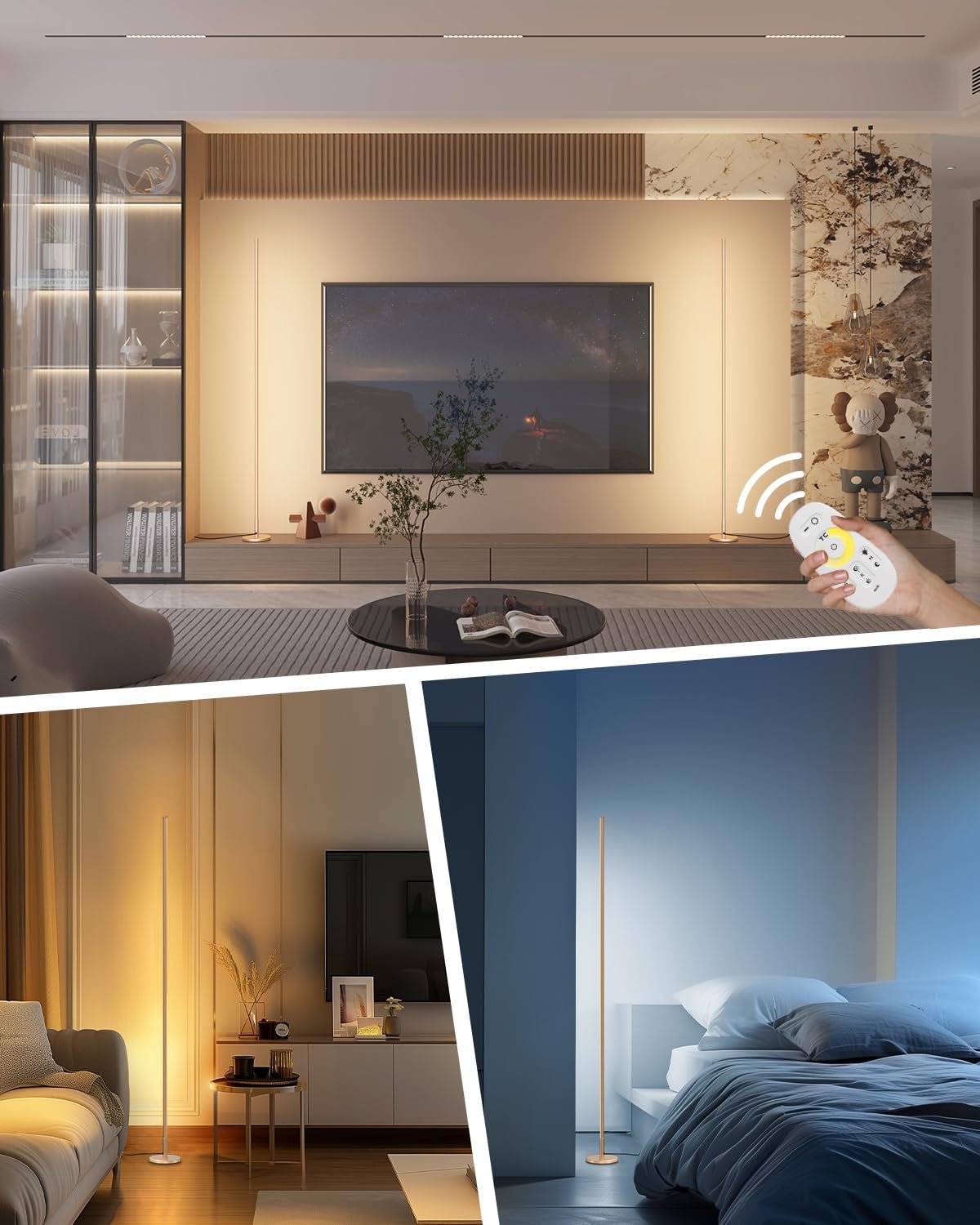 (New Open Box) TACAHE Minimalist Corner Floor Lamp | Dimmable LED • Remote Control • Gold Finish