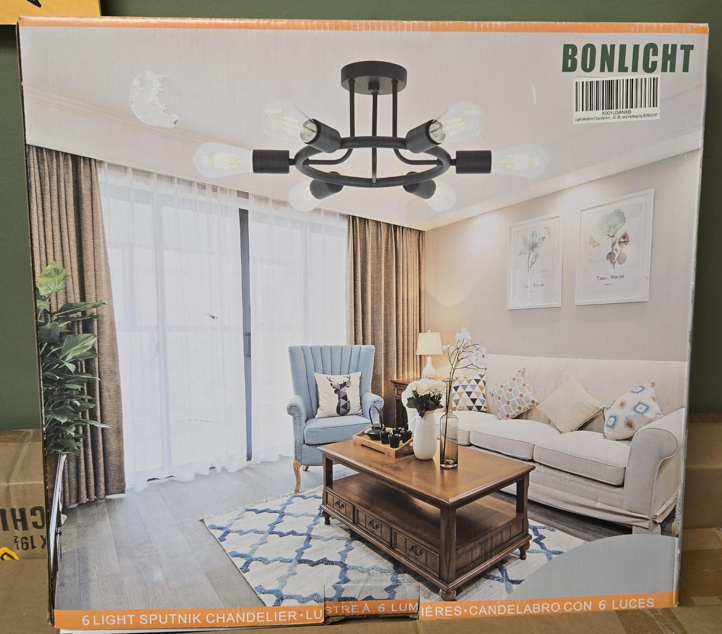 (New Open Box) BONLICHT 6 Lights Sputnik Chandelier Light Fixtures Modern Chandelier Lighting Black