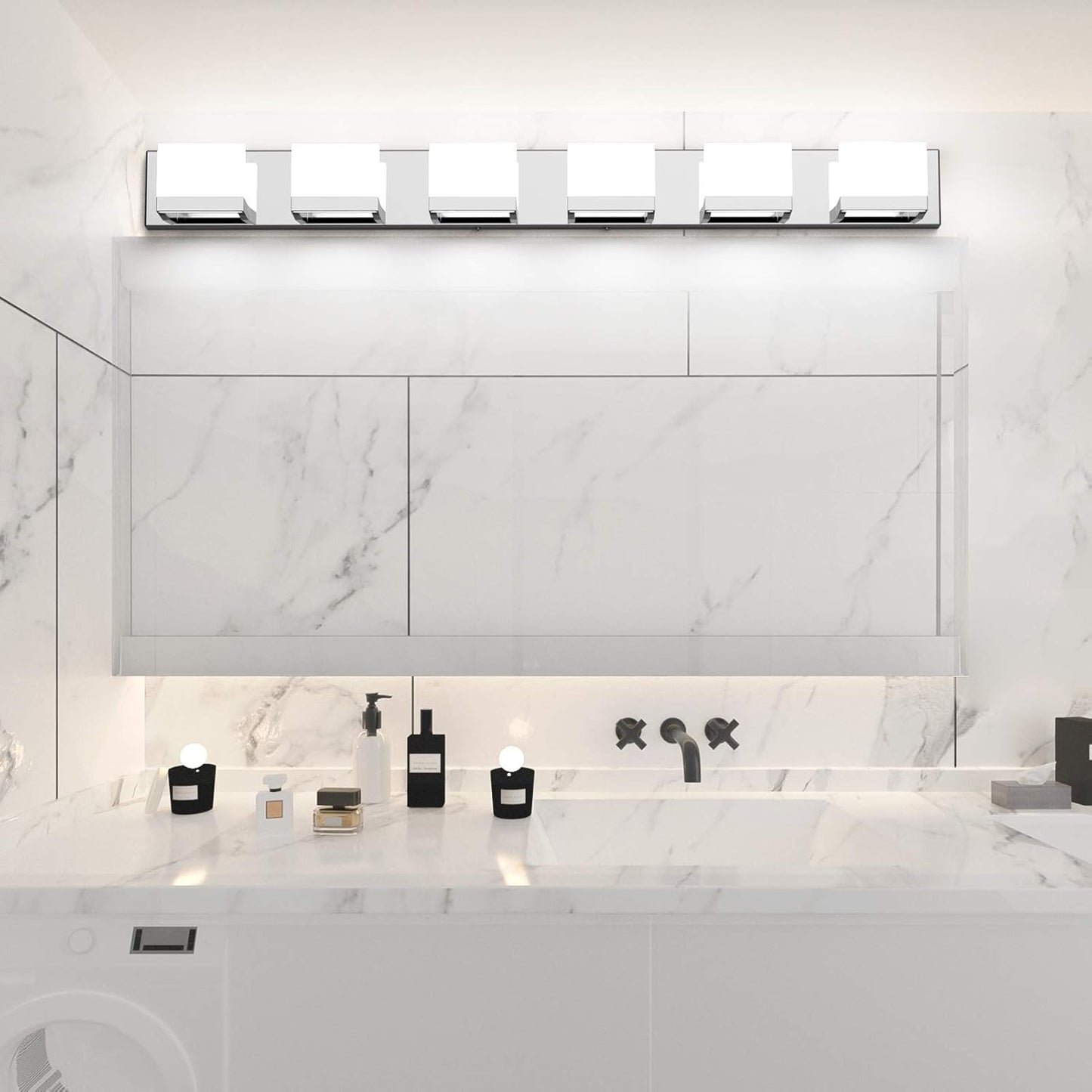 (New Open Box) Tipace 6-Light LED Bathroom Vanity Light | Chrome Stainless Steel • 6000K White