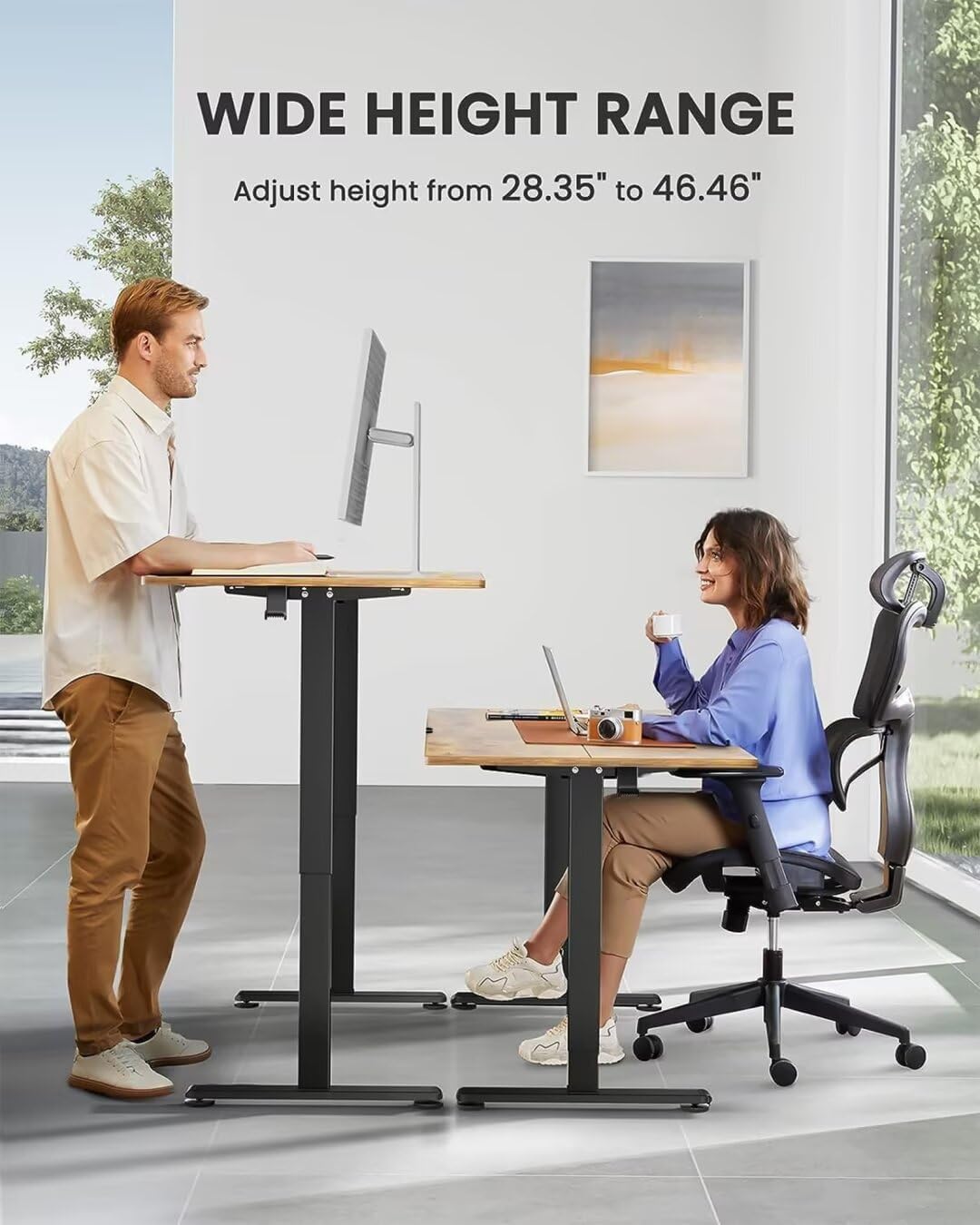 (New Open Box) ErGear Electric Standing Desk, 48‘’x24‘’ Height Adjustable Sit Stand up Desk, 4 Memory Computer Home Office Desk Standing Table with Splice Board (Vintage Brown)