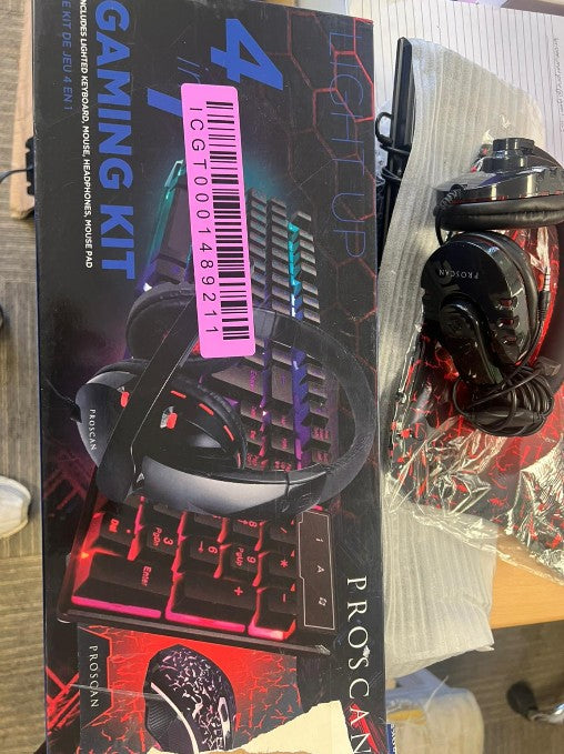 (New Open Box) Proscan 4-in-1 Gaming Kit with Keyboard, Headset, Mouse and Mouse Pad
