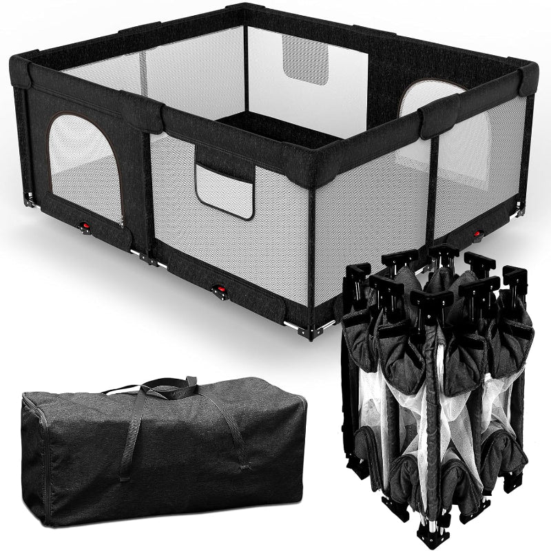 (Excellent) dearlomum Foldable Baby Playpen,Collapsible Playpen for Babies and Toddlers (Black 51"×51")