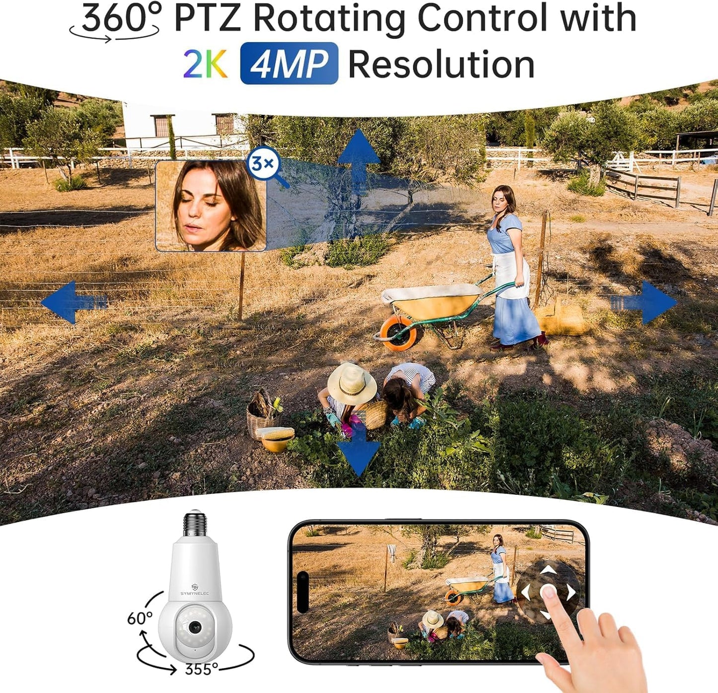 (Brand New) SYMYNELEC 2K 5GHz/2.4GHz Light Bulb Security Camera Outdoor, Dual-Band WiFi Light Socket Camera