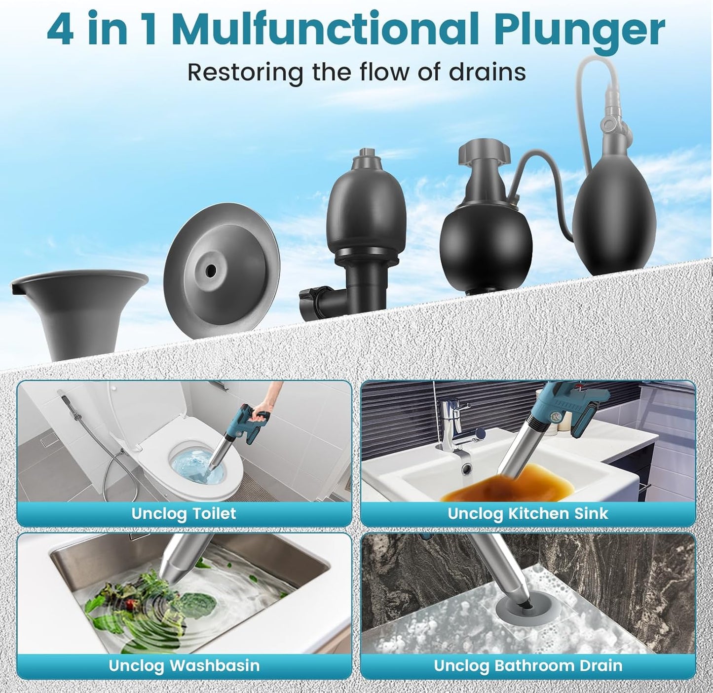 (New Open Box) Aiment Electric Toilet Plunger Clog Remover: 2 Batteries Air Plunger