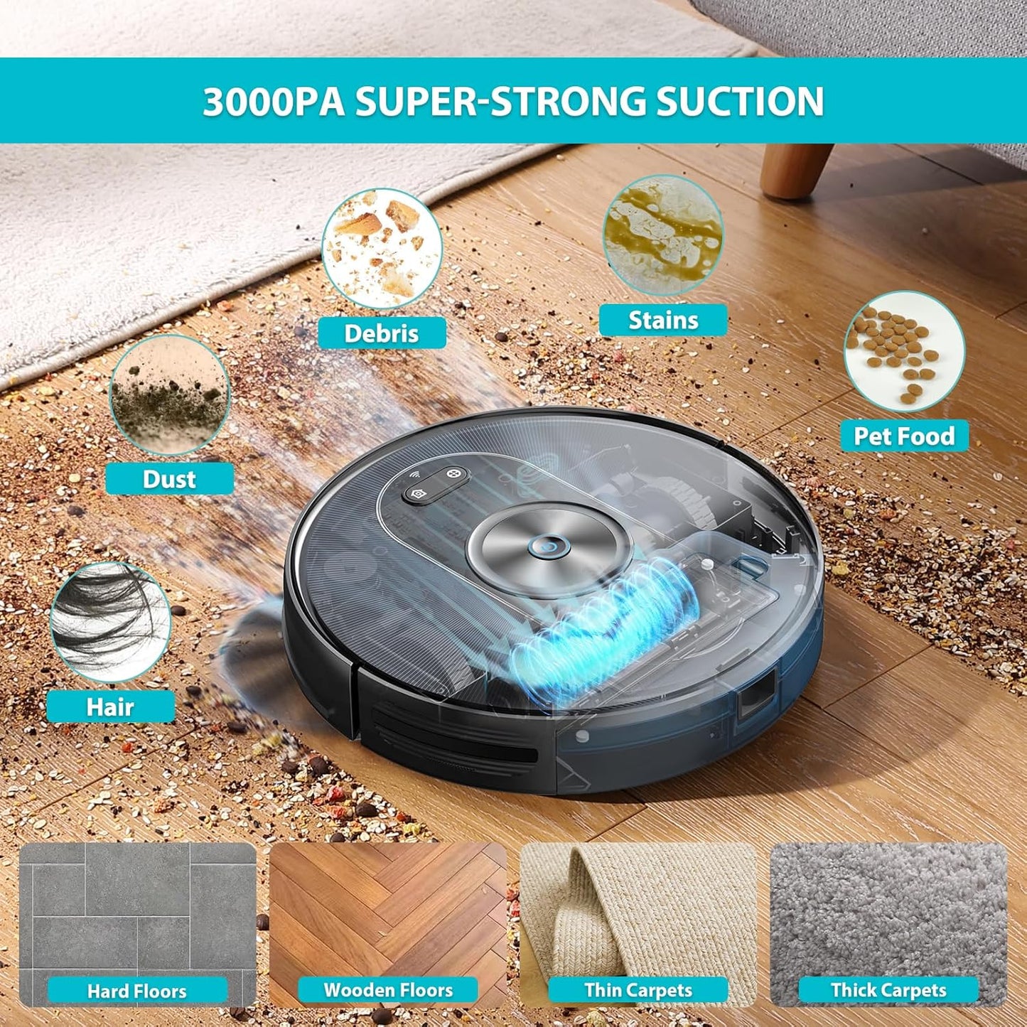 (Brand New) Deenkee D40 Robot Vacuums and Mop, Deenkee 3000PA Strong Suction, 180 Mins Run time,