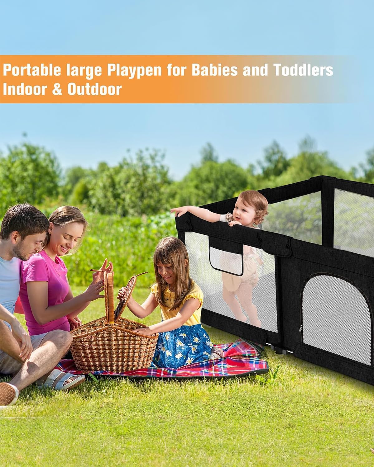(Excellent) dearlomum Foldable Baby Playpen,Collapsible Playpen for Babies and Toddlers (Black 51"×51")