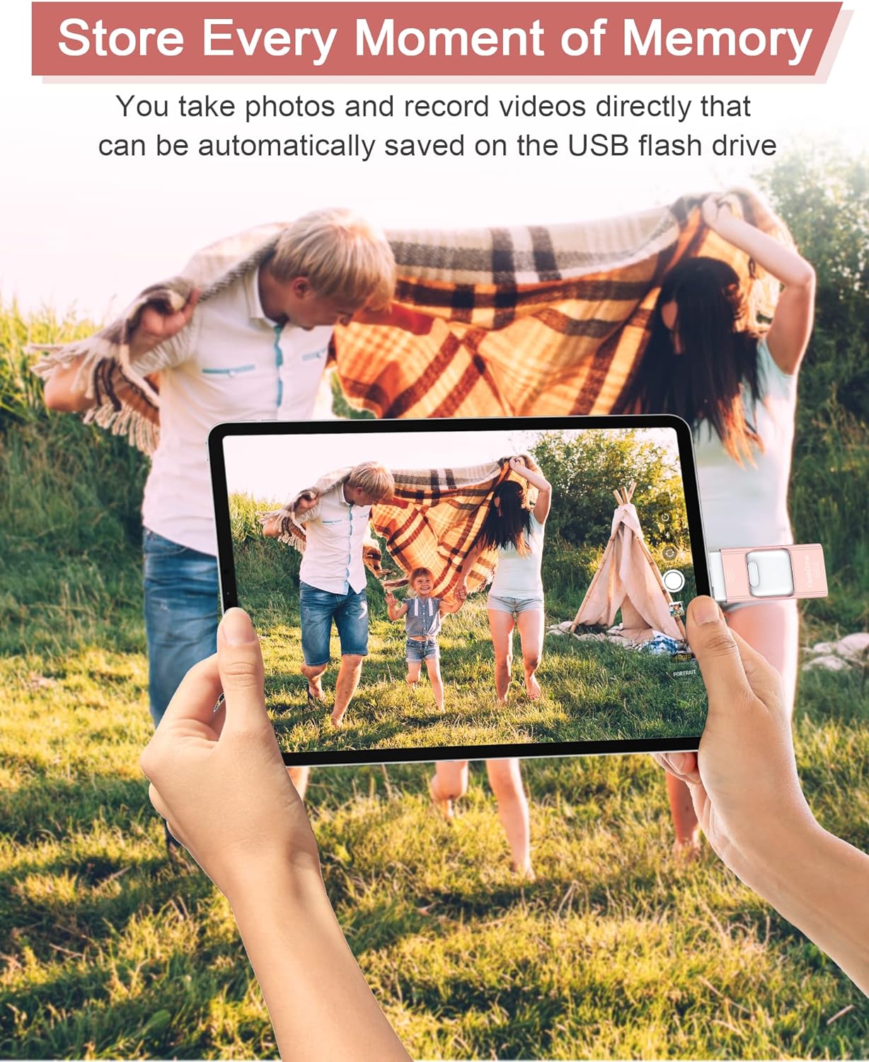 USB Flash Drive 128GB, Photo Stick Memory External Data Storage Thumb Drive Compatible with Phone, Pad, Android, PC and More Devices (Pink)