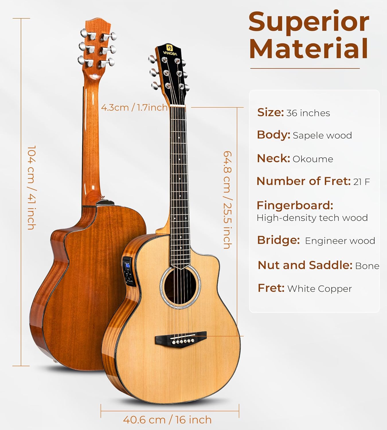 (New No Box) Vangoa Electric Acoustic Guitar 3/4 Size - 36 Inch Acoustic Electric Guitar