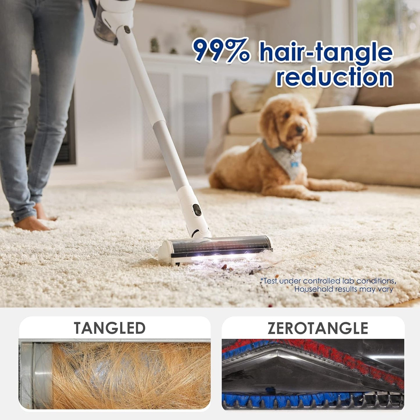 (Excellent) Tineco Pure ONE S15 Pet Smart Cordless Vacuum Cleaner, ZeroTangle Brush, Excellent for Multi-Surface & Pet Hair Cleaning with Led Headlights, Hard Floor and Carpet