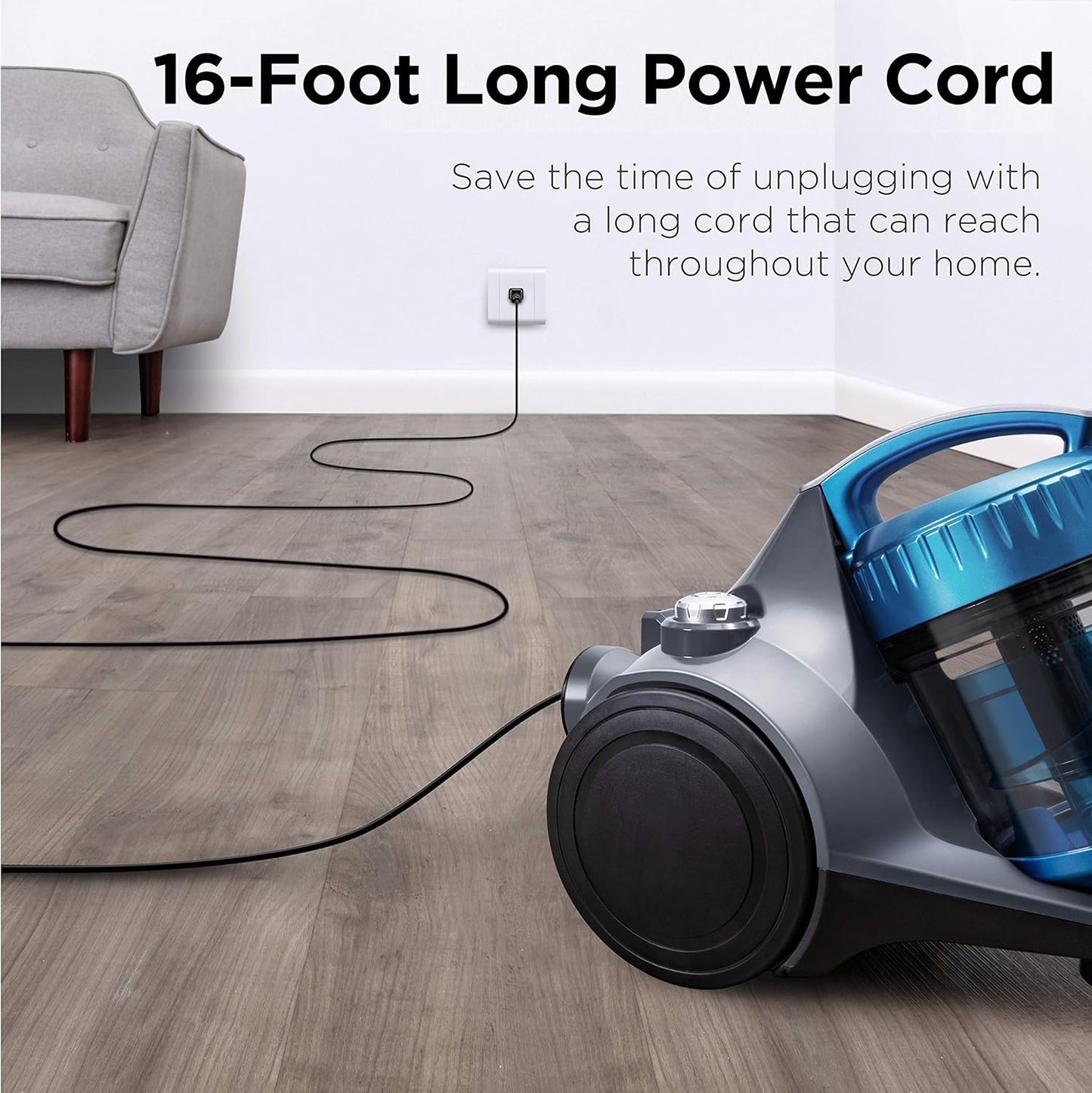(Excellent) Eureka Whirlwind 2.5L Large Capacity Dust Cup, Bagless Canister Vacuum Cleaner, Blue