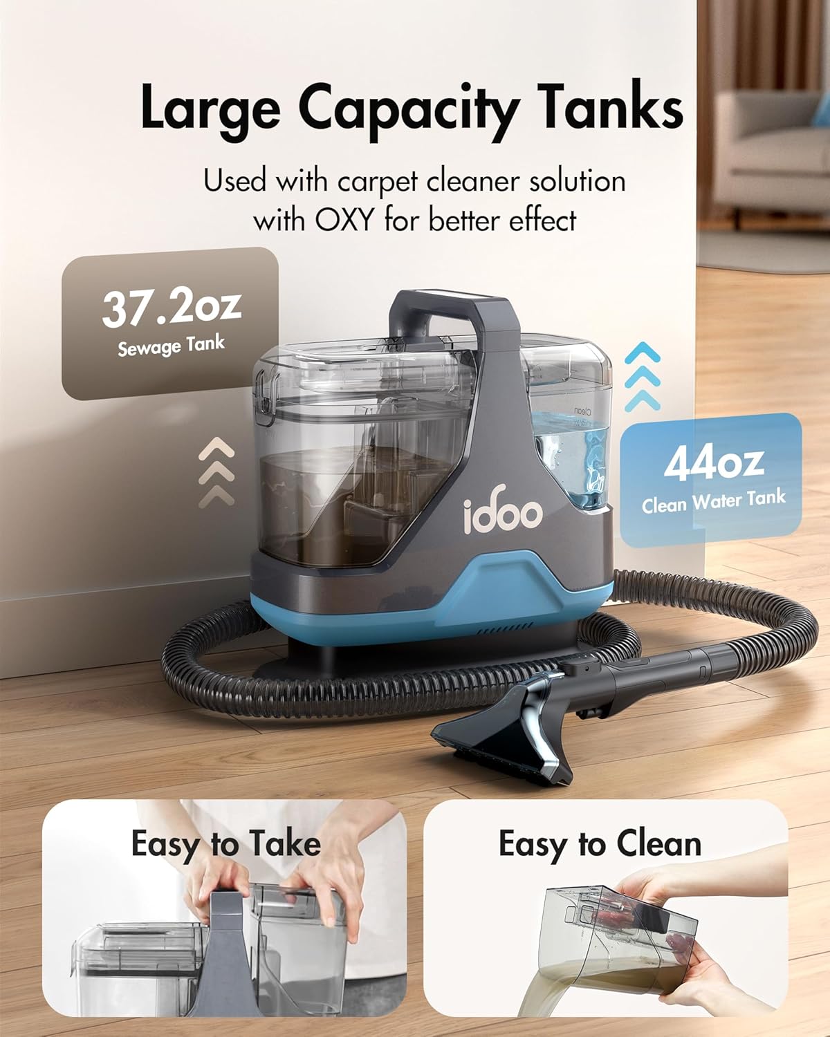 iDOO Carpet Cleaner Machine, Upholstery Cleaner 600W Deep Cleaning, 17Kpa Powerful Suction Spot Carpet Shampooer for Pet, Home, Couch, Car Seat, Mattress, Rug & Sofa, Little Portable Carpet Cleaner