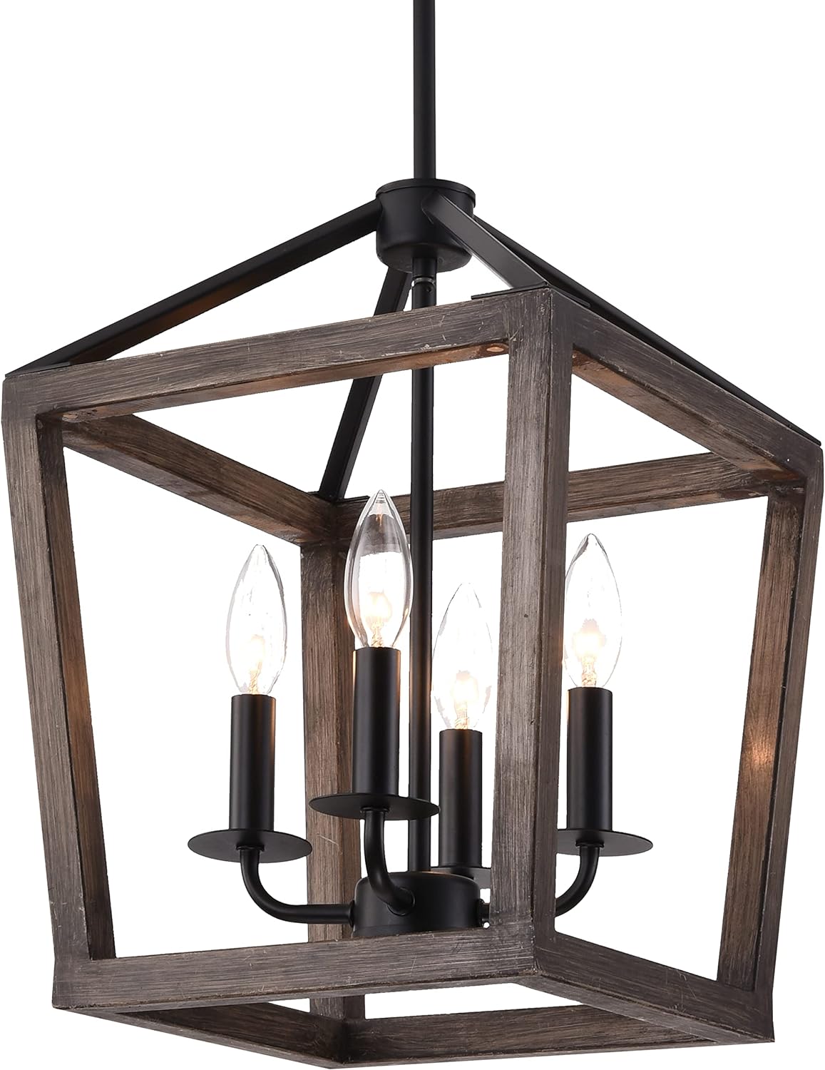 MOOK 4-bulb Chandelier Rustic Metal Pendant Light, Adjustable Height with Wood Finish