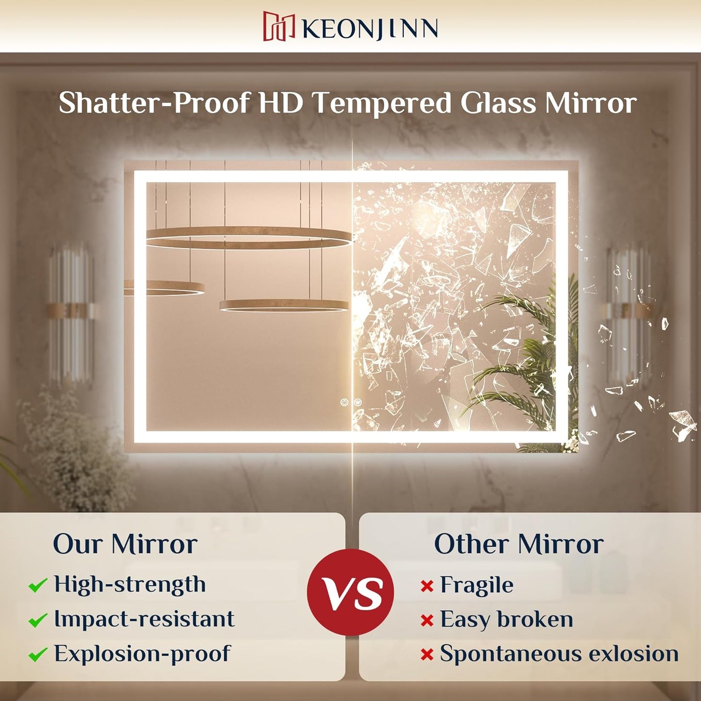 (New Open Box) Keonjinn LED Mirror for Bathroom 20 x 28 Inch, Frontlit & Backlit Bathroom Vanity Mirror
