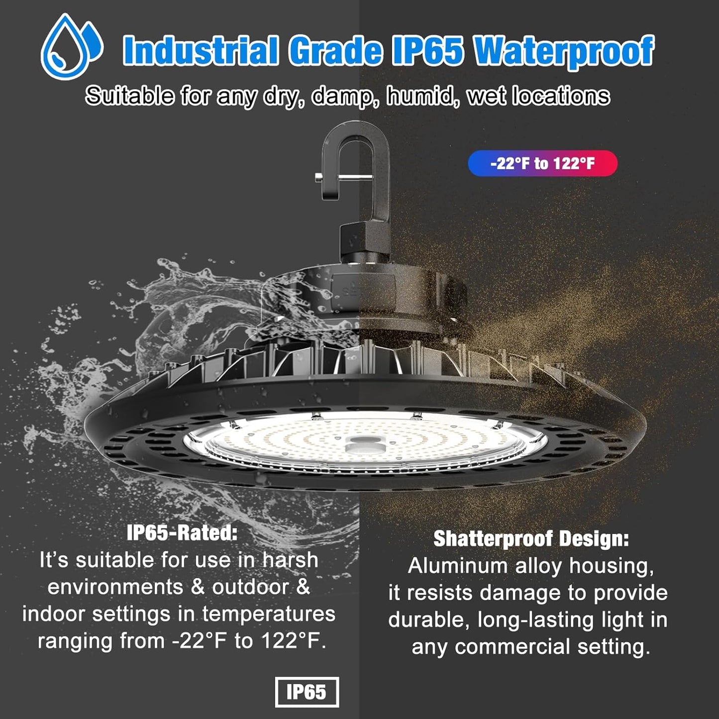 (New Open Box) 【Upgraded】LED High Bay Lights 3-Watts Adjustable 200W /150W /120W for Garage Barn Warehouse