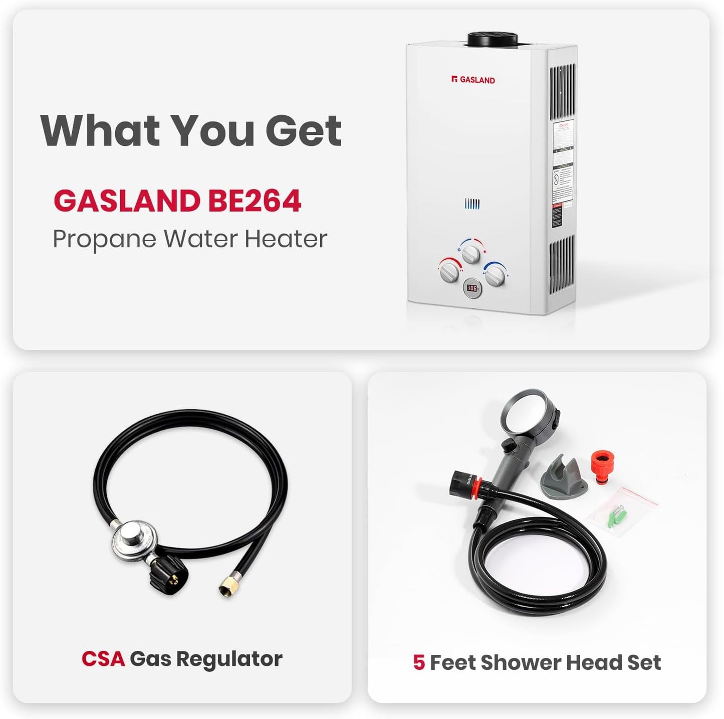 (New Open Box) GASLAND BE264 Tankless Water Heater Propane 10L, 2.64GPM Outdoor Propane