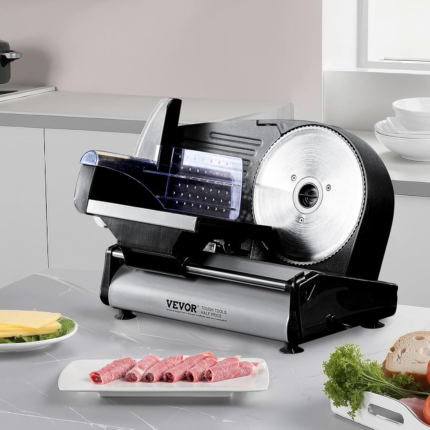 (New Open Box) VEVOR 7.5" Electric Meat Slicer | 180W • Adjustable 0–0.6" • Dual SUS420 Blades