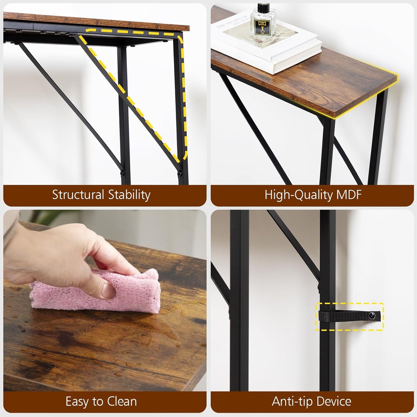 (New Open Box) LOAKEKEL 48-Inch Narrow Console Table with Power Outlet & USB Port, Small Entryway, Thin Behind Couch, Side, Skinny Sofa with Storage, Hallway for Foyer HST120BR-1
