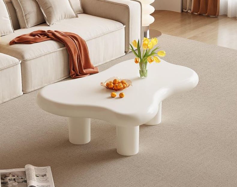 (New Open Box) Guyii Irregular-Shaped Coffee Table, Cream White Center Table (DS0040)
