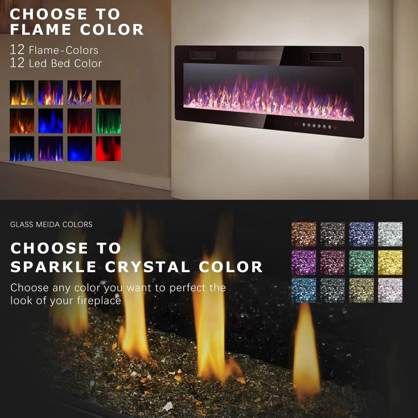 (New Open Box) Vitesse 50" Ultra-Thin Electric Fireplace β Recessed/Wall Mounted β 1500W